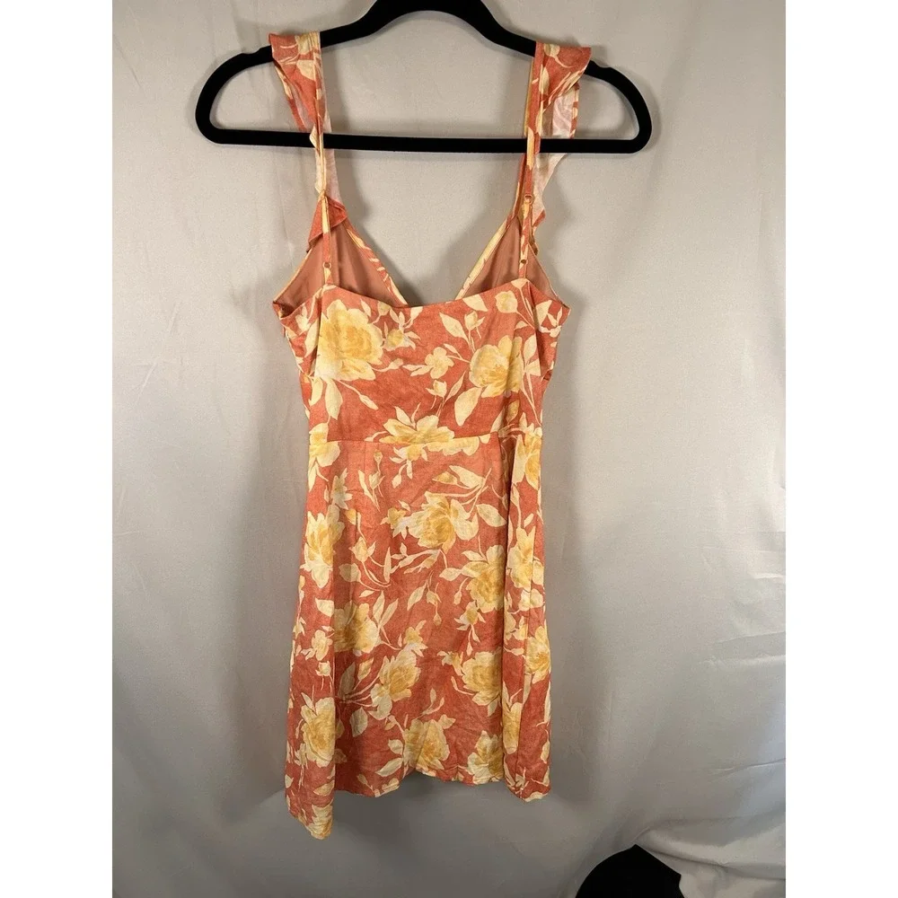 Wayf XS Goldie Floral Sundress Amber Roses print Rayon Linen Vacation Summer